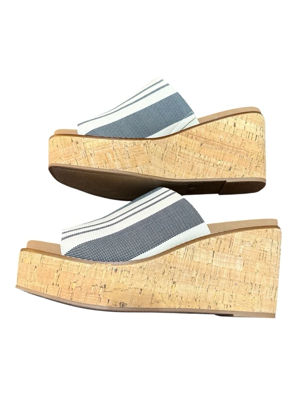 Corkys Mug Shot Platform Wedge Sandals Black Natural Stripe 2 Size 10